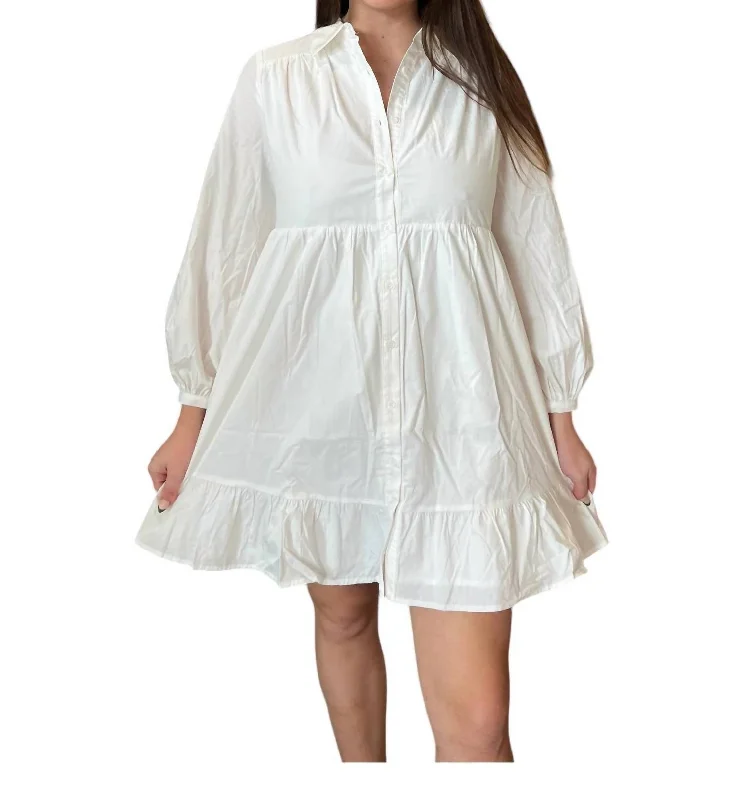 Poplin Mini Shirt Dress In White