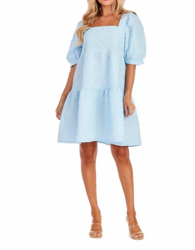 Puff Sleeve Tiered Mini Dress In Baby Blue