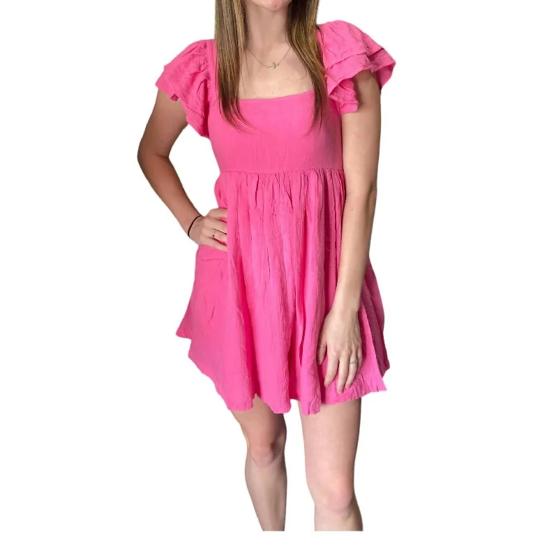 Ruffle Sleeve Mini Dress In Pink