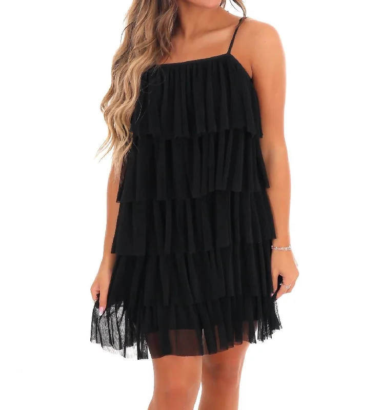 Shock And Awe Ruffled Tulle Mini Dress In Black