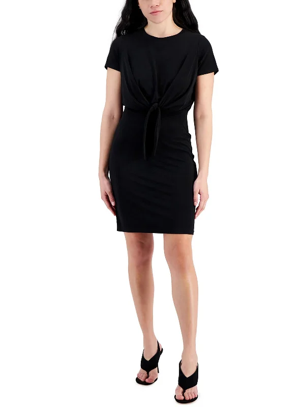 Womens Knot-Front Mini Shirtdress