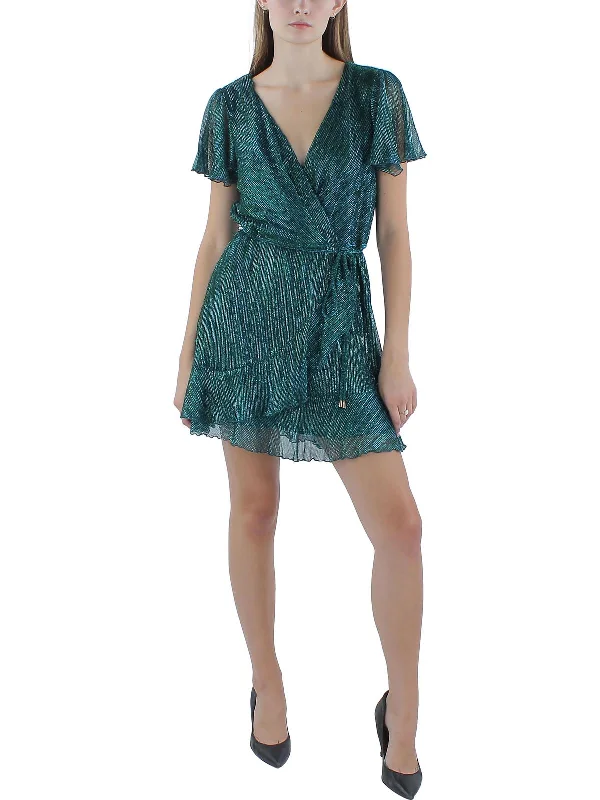 Womens Mini Faux Wrap Mini Dress