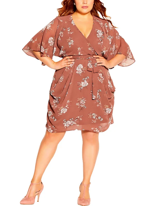 Womens Mini Floral Print Wrap Dress