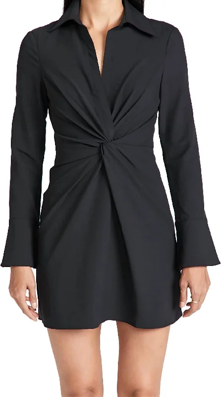 Women's Ruched Front Polo Collar Mckenna Mini Dress In Black