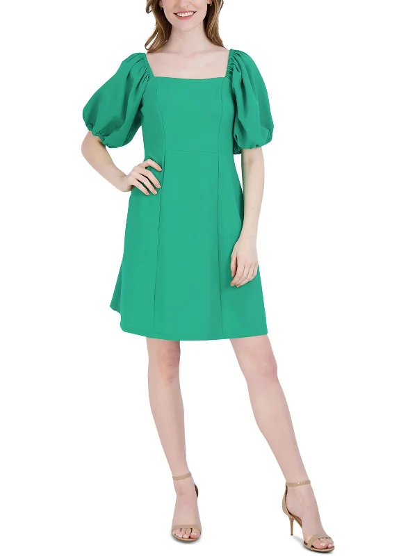 Womens Square Neck Puff Sleeve Mini Dress