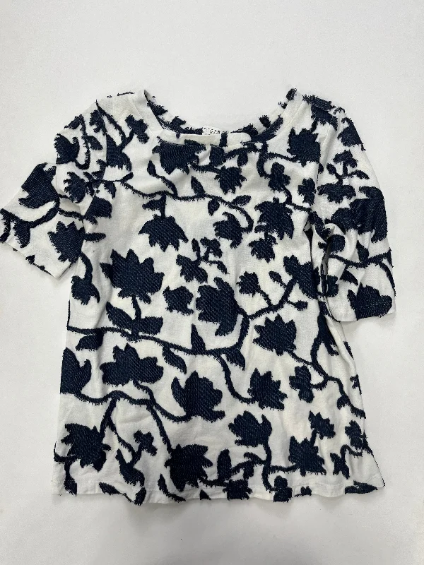 Navy Cream Top Short Sleeve Loft O, Size S