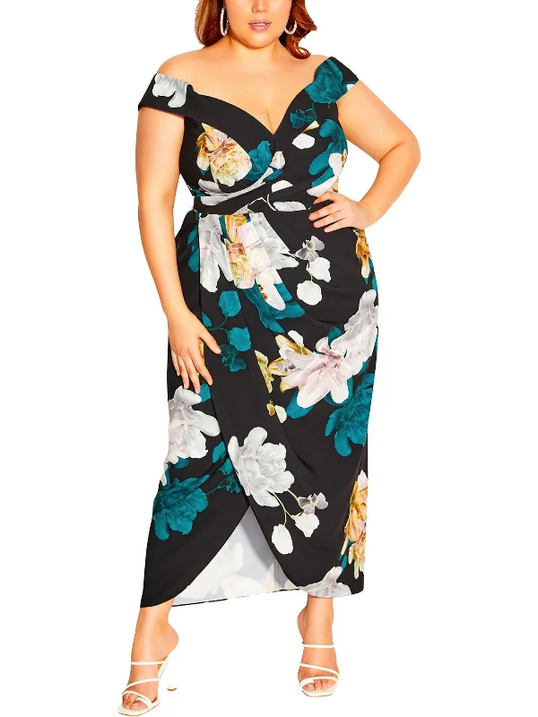 Plus Womens Chiffon Floral Maxi Dress