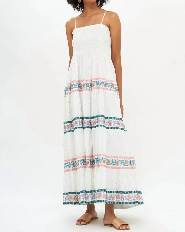 Smocked Back Maxi Dress In White Gold