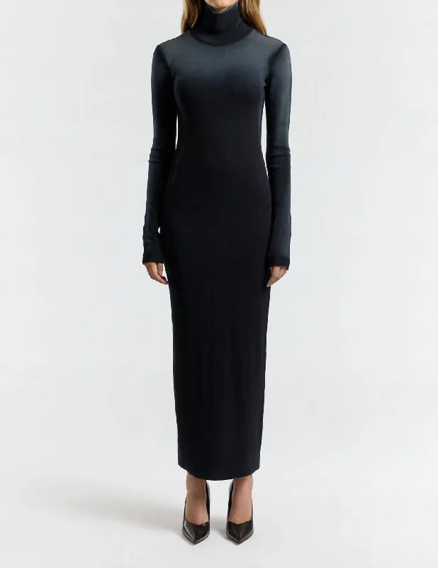 Verona Turtleneck Maxi Dress In Black Cast