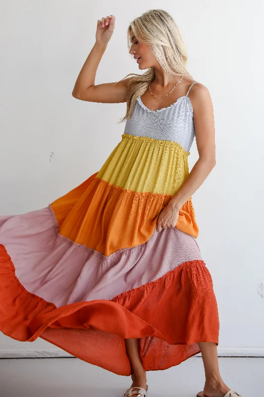 FINAL SALE - Compelling Aesthetic Color Block Maxi Dress