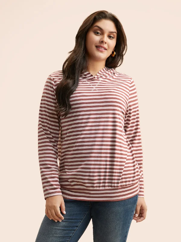 Contrast Striped Hooded Stitch T-shirt