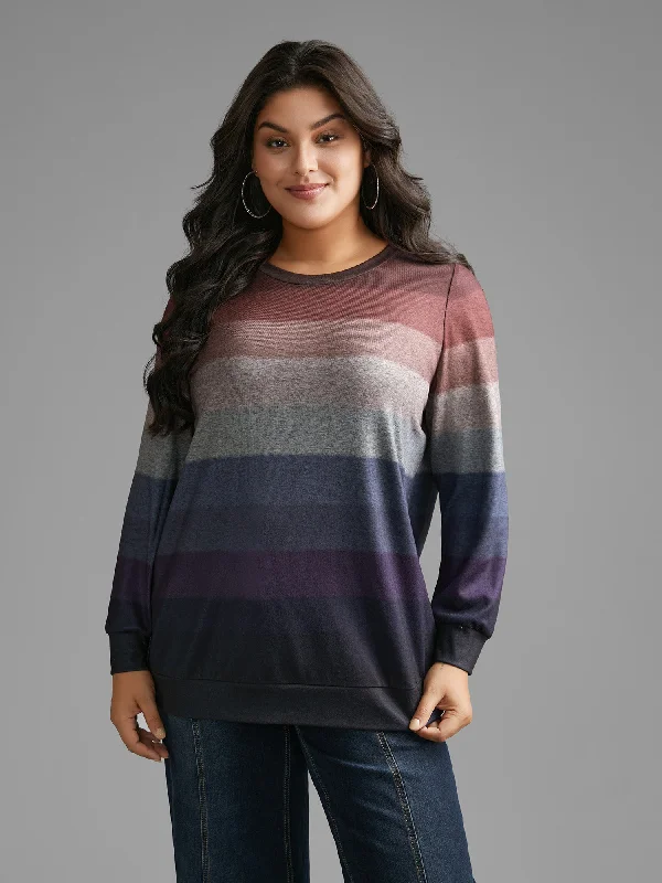 Ombre Contrast Round Neck Sweatshirt