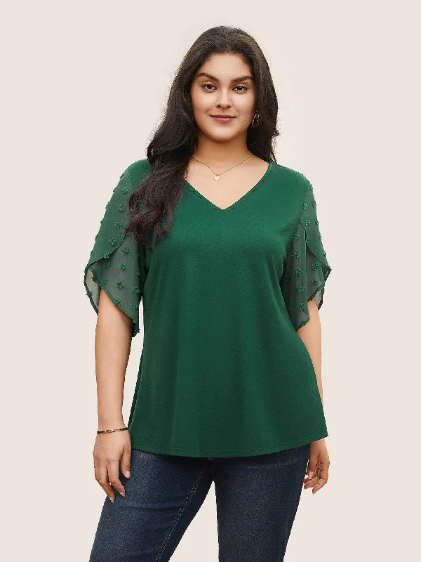 Plisse Chiffon Patchwork Petal Sleeve T-shirt