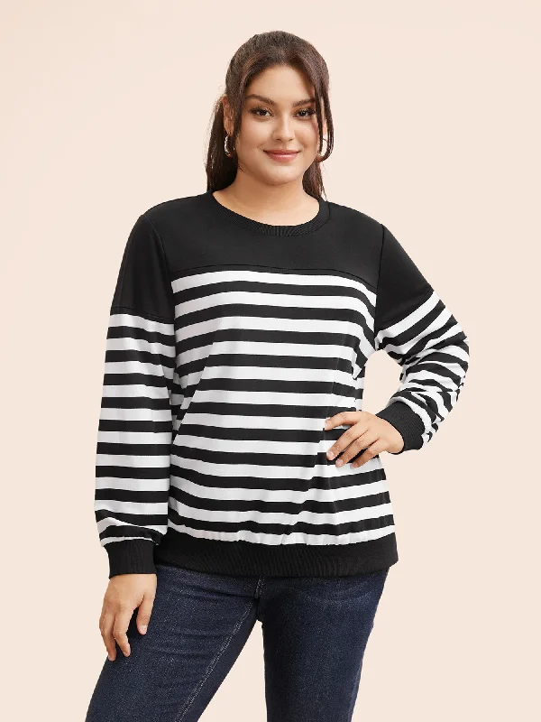 Round Neck Striped Patchwork Contrast Sweatshirt