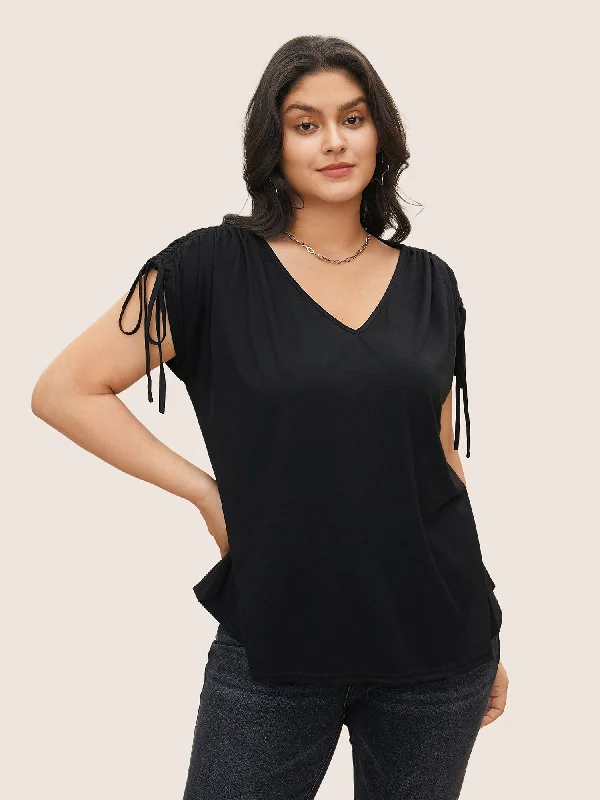 Solid Drawstring Dolman Sleeve T-shirt