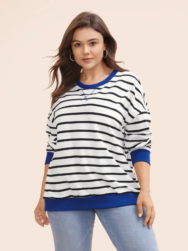 Striped Contrast Trim Stitch Sweatshirt