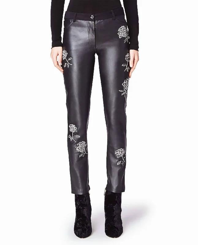 Pants In Black Embellished Rose