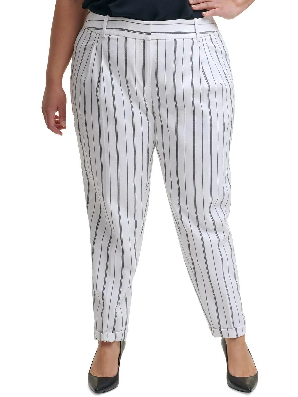 Plus Womens Striped Slim Leg Dress Pants