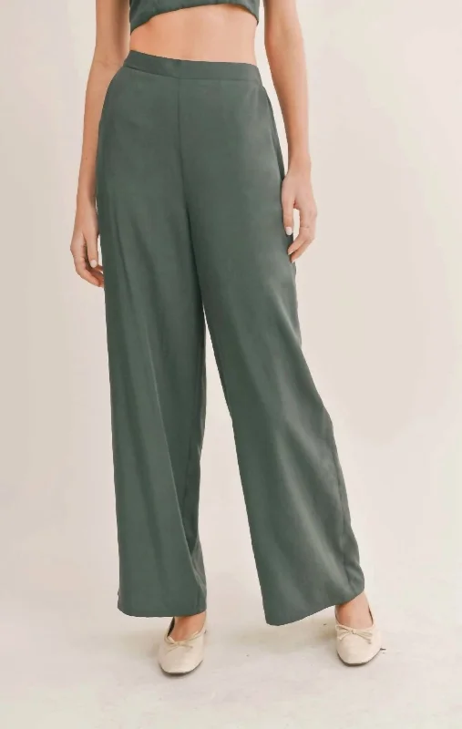 Wide Leg Tencel Pants In Dark Green