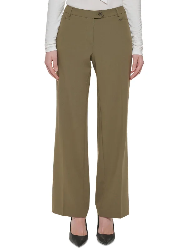 Womens Solid Polyester Dress Pants