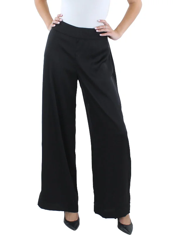 Womens Zipper Polyester Wide Leg Pants