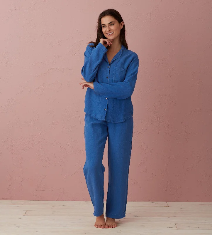 Cobalt Polly 100% Linen Pyjama Top